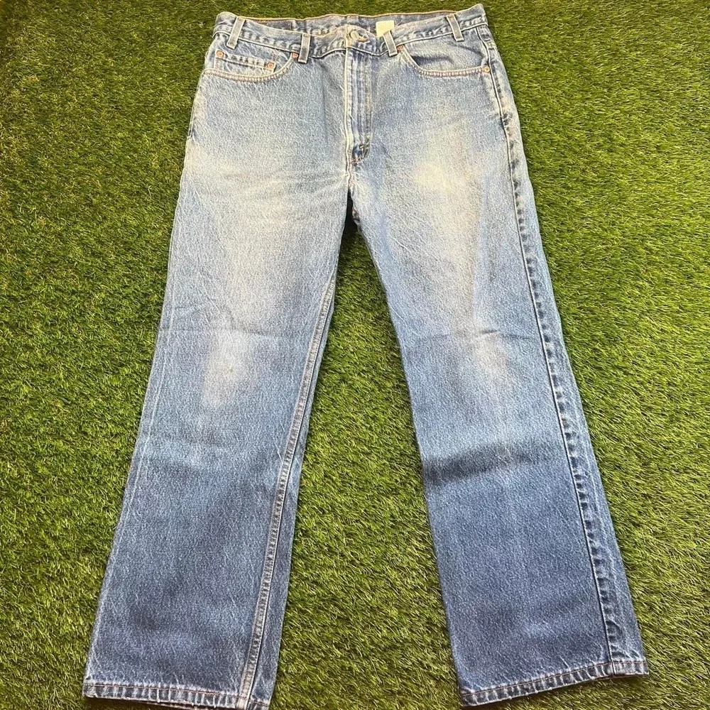 Vintage Levis 517 Boot Cut Jeans USA 90s Light Wash Faded Denim 38x30 Cowboy
